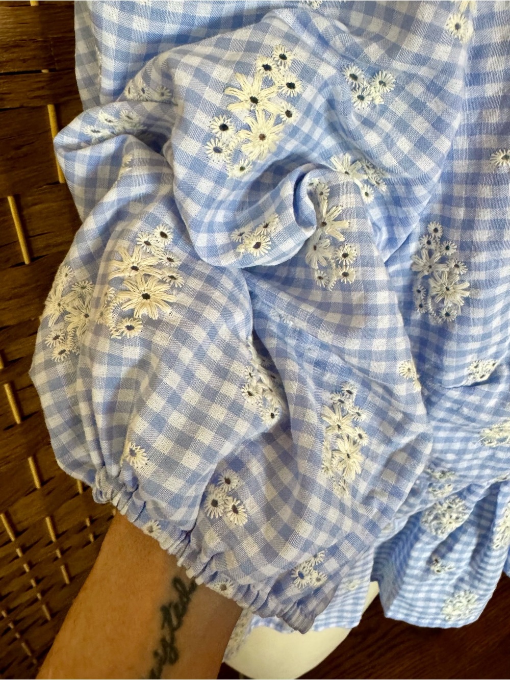NWT All In Favor light blue gingham top L - Picture 5 of 14